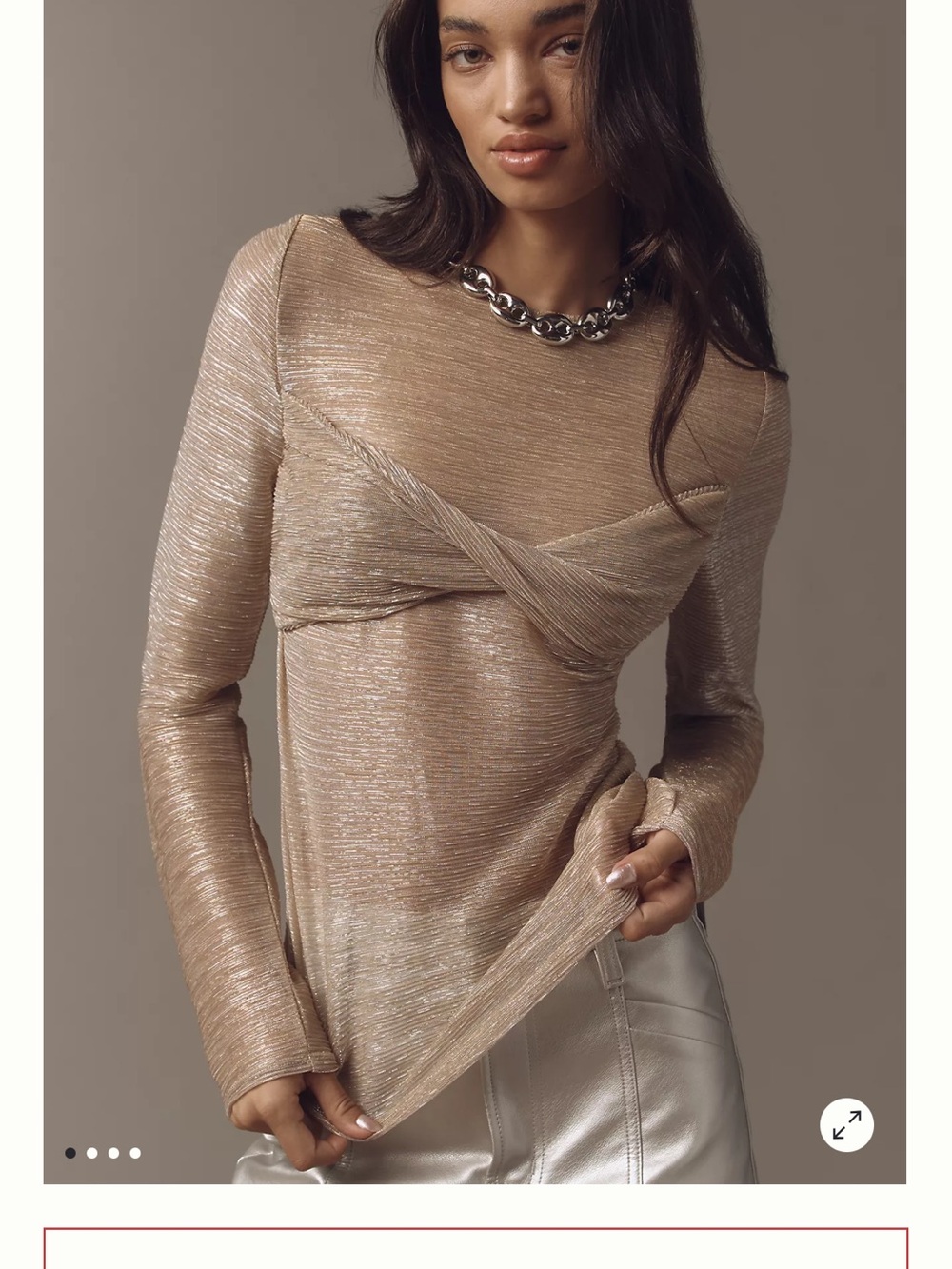 Anthropologie Metallic Twist-Detail Long-Sleeve Top in Champagne